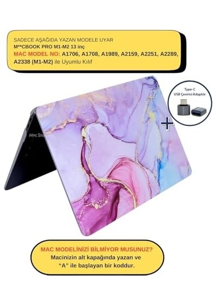 Pro Kılıf 13 Inç M1-M2 A1706-08 A1989 A2159 A2251 A2289 A2338 ile Uyumlu MARBLE15NL Açık Pembe modelleri