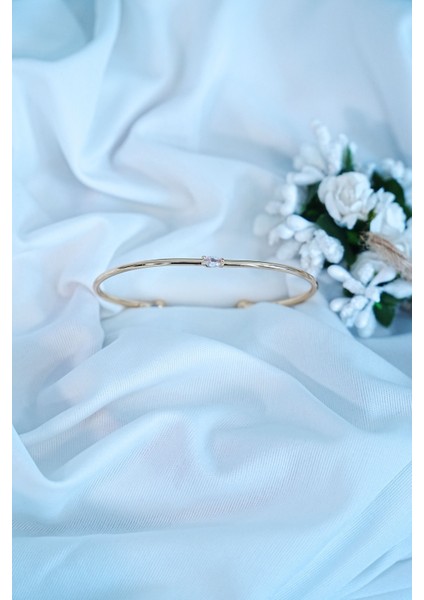 Gold Renk Kelepçe Model Zirkon Taşlı Çelik Bileklik Kaliteli