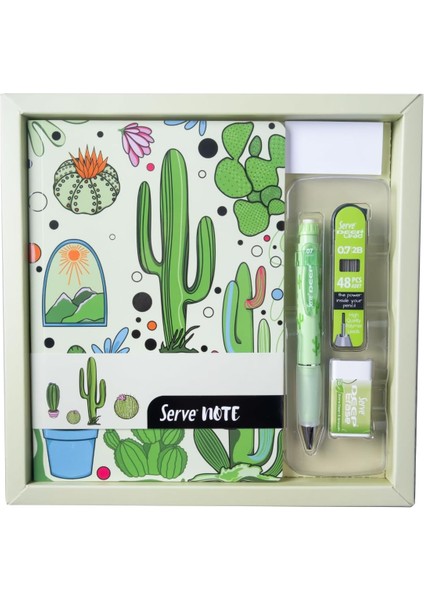 Defter Setı - Desenli Elma Yeşili Özel Kutuda