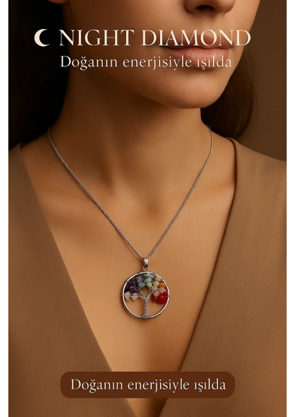 Kadın Kolye Çakra Doğal Taş Zincirli Kolye