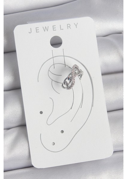 Pirinç Gümüş Renk Zirkon Taşlı Zincir Sonsuzluk Model Kadın Kıkırdak Küpe - Lisinya fiyatları