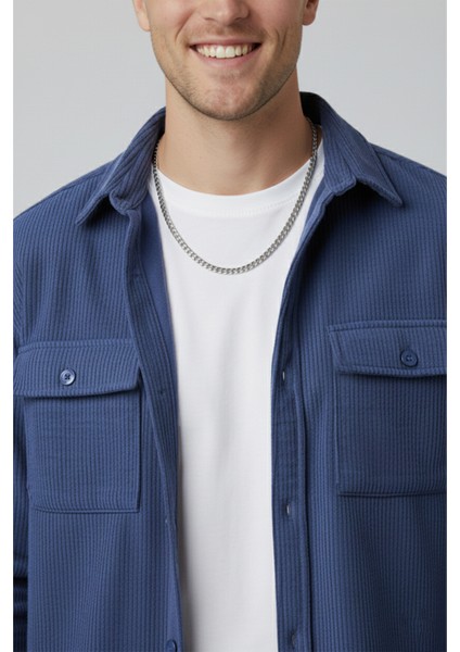 Mavi Cepli Likralı Kadife Kumaş Rahat Kesim Erkek Gömlek – Yumuşak Dokulu, Şık Tasarım Gömlek 2600759 fiyatları