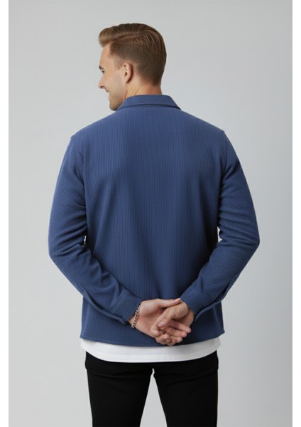 Mavi Cepli Likralı Kadife Kumaş Rahat Kesim Erkek Gömlek – Yumuşak Dokulu, Şık Tasarım Gömlek 2600759 fırsatları