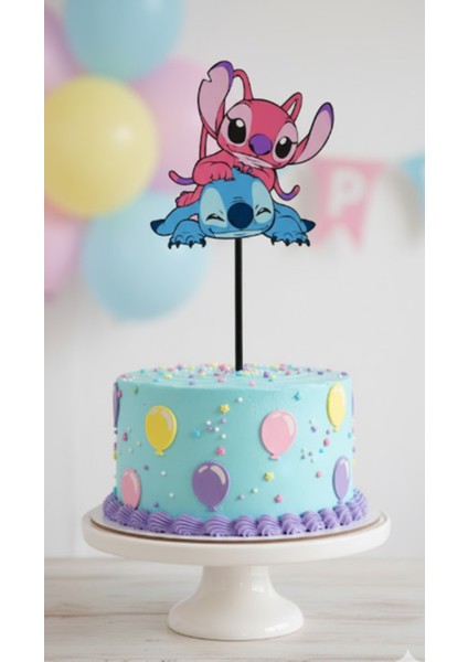 Stitch Mavi Pembe Pasta Süsü