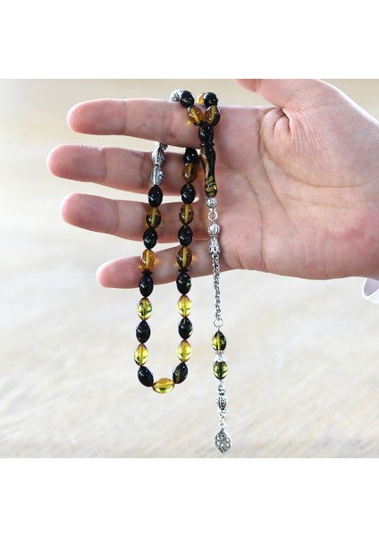 Kararmaz Metal Püsküllü Isme Özel Yazılı Arpa Kesim Sarı Siyah Ateş Kehribar Tesbih fırsatları