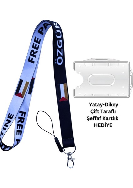 Özgür Filistin Free Palestine Kart Askısı Yaka Kartı Telefon Askısı Yatay Dikey Kart Koruyucu