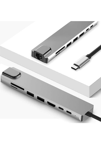 Cf-04 Uyumlu Type-C™ To 4K HDMI Tv Projeksiyon UHD 1080P 2* Type-C 2* USB Sd/tf Ethernet Lan 8ın1 Çevirici Hub Adaptör fiyatları