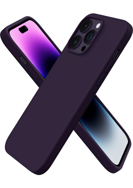 Aksesuar 14 Pro ile Uyumlu Içi Kadife Dışı Mat Yapıya Sahip Koruma Sağlayan Lansman Silikon Kılıf (Derin Mor)