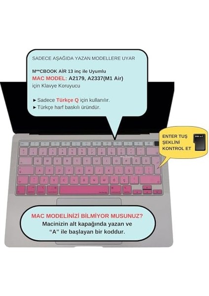 Air M1 13INÇ Klavye Türkçe Q ( &apos;li) A2179 A2337 ile Uyumlu Gradient Pembe fiyatları