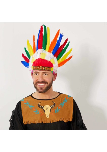 Rengarenk Gerçek Tüylü Lastik Aparatlı Kızılderili Başlığı fiyatları