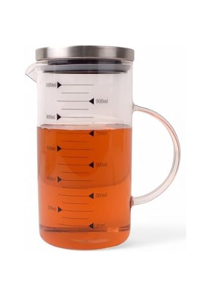 1100ML Metal Kapaklı Cam Yağlık ve Ölçü Kabı – Dayanıklı ve Şeffaf Sıvı & Kuru Malzeme Ölçme Kabı | Mutfak Için Ölçüm ve Saklama Çözümü 1100ML - Cam Sürahi Ölçü Kabı modelleri