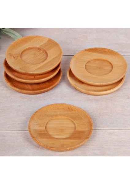 High-Tech Yuvarlak Altlığı 6 Adet, Bambu Çay Bardağı Servis Tepsisi
