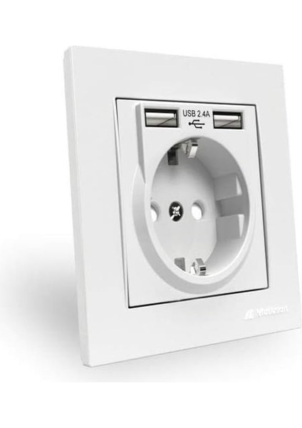 Çift Usb&apos;li Topraklı Priz (2.4A Hızlı Şarj+Çocuk Koruma)