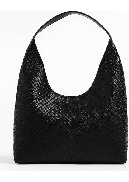 Parlak Siyah Suni Deri Örgü Desenli Omuz Çantası – Şık ve Zarif Tasarım fiyatları