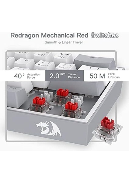 Redragon K617-RGB 16,8 Milyon Rgb Aydınlatma, Red Switch Fizz%60 Q Türkçe Kablolu Mekanik Oyuncu Klavyesi Beyaz Gri fiyatları