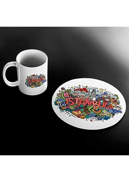 Simgeleri Tasarımlı Kupa Fincan ve Mouse Pad Seti 20 x 20 cm fiyatları