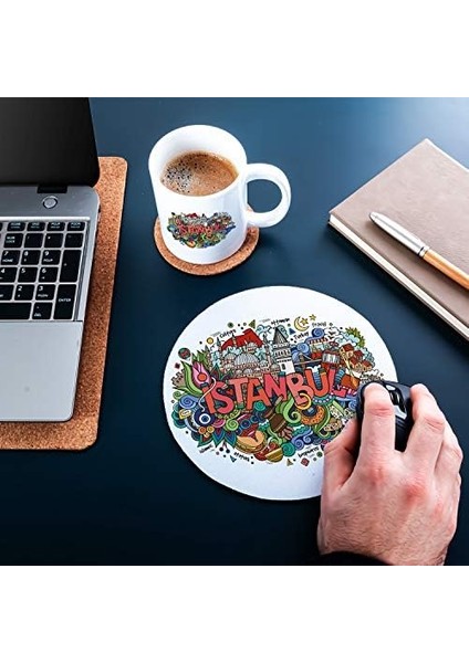 Simgeleri Tasarımlı Kupa Fincan ve Mouse Pad Seti 20 x 20 cm modelleri