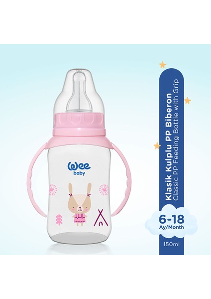 744 Wee Baby Kulplu Pp Biberon 150ML Pembe modelleri