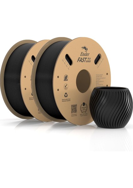 Creality Ender Pla Filament, 1,75 Mm, 3D Yazıcı Filamenti, 300 Mm/sn&apos;ye Kadar Yüksek Hız, Geri Dönüştürülebilir Karton Makara, 1 Kg*2 (2,2 Lb*2) Kadar Çoğu Fdm 3D Yazıcı Için Uygundur, Siyah +