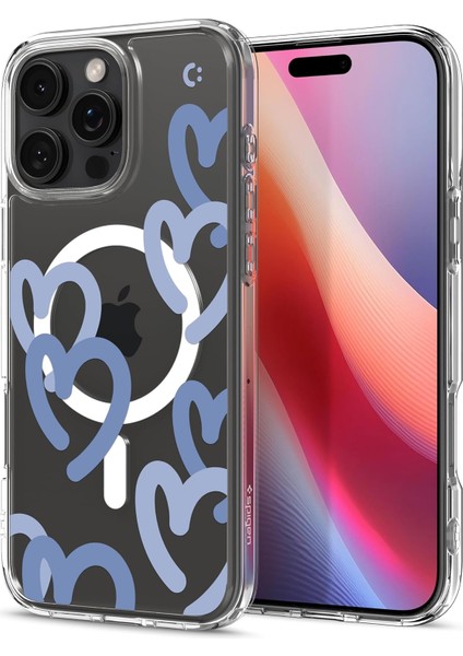 16 Pro Max ile Uyumlu Ince Magsafe Kılıf Ultra Hybrid Sararma Karşıtı Duraclear Hava Kanalı Teknolojisi Askeri Sınıf Koruma Magfit Hearts Denim Tasarım Kapak - ACS08273