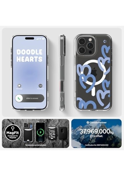 16 Pro Max ile Uyumlu Ince Magsafe Kılıf Ultra Hybrid Sararma Karşıtı Duraclear Hava Kanalı Teknolojisi Askeri Sınıf Koruma Magfit Hearts Denim Tasarım Kapak - ACS08273 modelleri