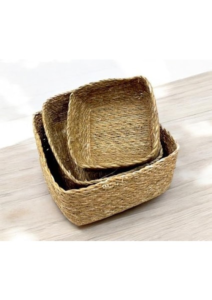 3&apos;lü El Yapımı Kare Hasır Düzenleyici Seti | 3&apos;lü Hasır Kare Organizer Seti – Dekoratif, Çok Amaçlı ve Dayanıklı Sepetler (26X26X12CM – 22X22X10CM – 18X18X8CM) fiyatları
