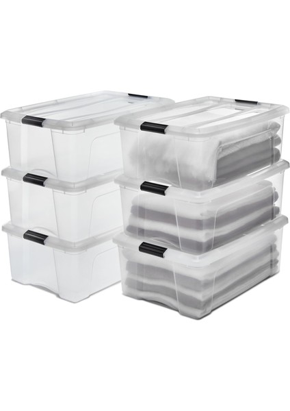 Ohyama, 6&apos;lı Set Istiflenebilir Saklama Kutuları Klik Kilitli – New Top Box Ntb-30 – Plastik, Şeffaf, 6 x 30 L, U 58 x G 39,5 x Y 20,5 cm