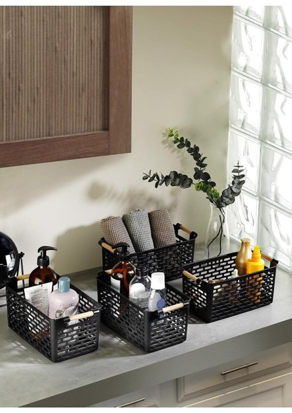 Çok Amaçlı Tutacaklı Organizer Sepet - Dolap Içi & Çekmece Düzenleyici Sepet - Siyah, 24121810016