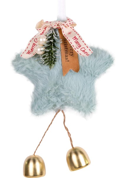 Yılbaşı Süsü Yıldız Çanlı Pudra Mavi 14X20 Cm.