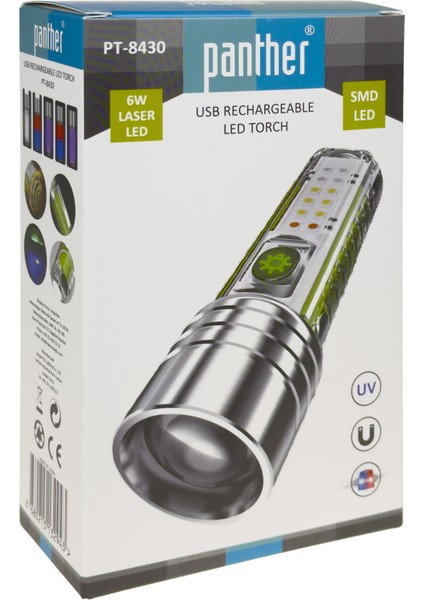 PT-8430 USB Şarjlı El Feneri | Lazer LED + Uv Işıklı Mıknatıslı Fener fırsatları
