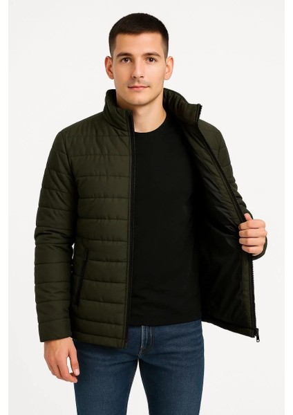 Erkek Bomber Mont Ceket – Su Itici Kumaş, Kapitone Astarlı, Fermuarlı, Kışlık - Haki