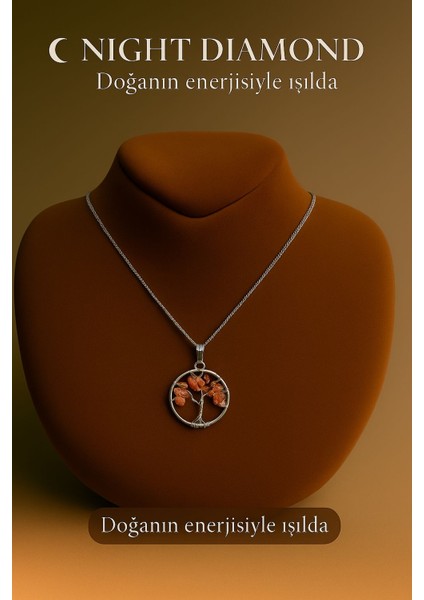 Kadın Kolye Akik Doğal Taş Zincirli Kolye