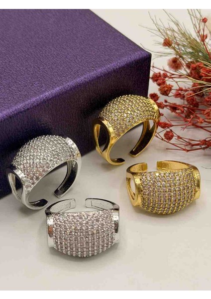 Pirinç Zirkon Taşlı Ayarlanabilir Yüzük