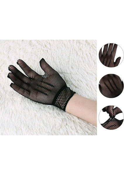 Siyah Renk Likralı File Eldiven Parmaklı Örgü Eldiven Yetişkin Boy - Lisinya modelleri