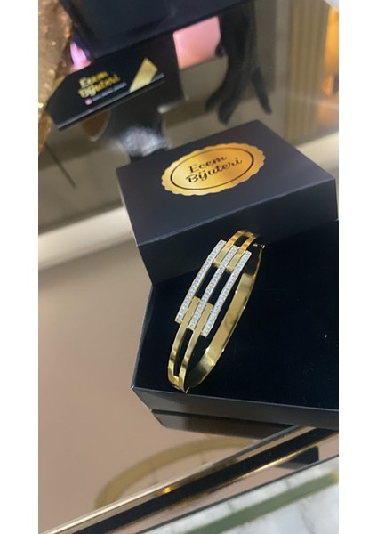 Çelik Altın Kaplama Kaburga Kelepçe Bileklik