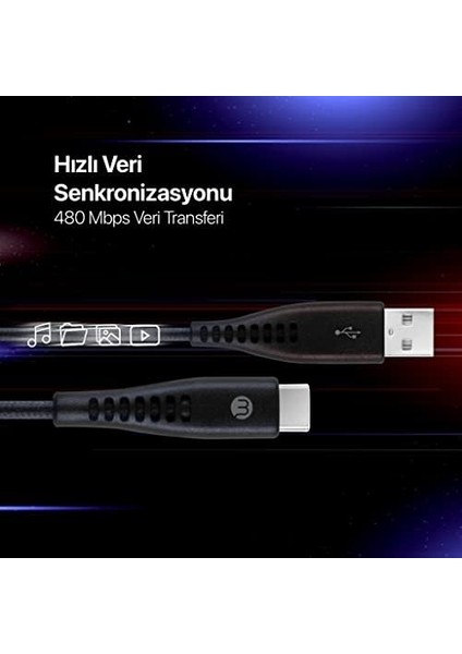 By Usb-A - Usb-C 2A Şarj Kablosu 300CM-SIYAH modelleri