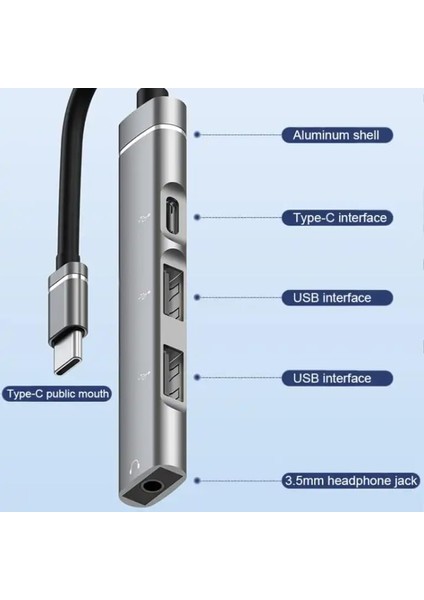 Ses Kartlı USB Hub Çoklayıcı Adaptör 4 In 1 Ses Kartlı Usb/type-C To USB 3.0, USB C ve 3.5mm Jak Çıkışlı Uyumlu Çevirici Adaptör Çok Portlu Çoklayıcı 4in1 USB Hub Gümüş Renk ZR615 modelleri