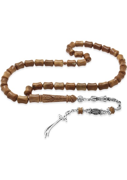 Kararmaz Metal Arnavut Zincir Püsküllü Zülfikar Uçlu Imame Işçilikli Koyu Kahverengi Kuka Tesbih