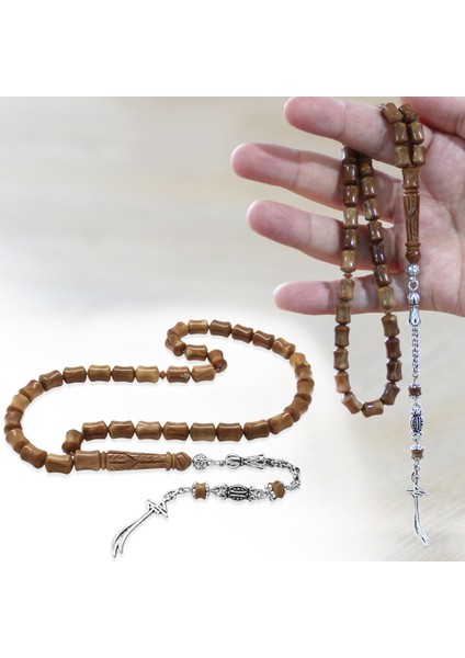 Kararmaz Metal Arnavut Zincir Püsküllü Zülfikar Uçlu Imame Işçilikli Koyu Kahverengi Kuka Tesbih fiyatları