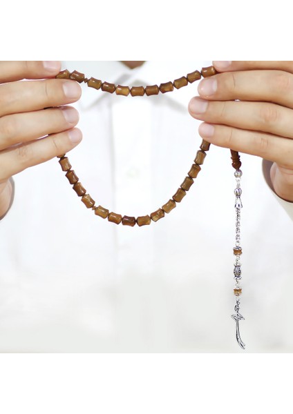 Kararmaz Metal Arnavut Zincir Püsküllü Zülfikar Uçlu Imame Işçilikli Koyu Kahverengi Kuka Tesbih modelleri