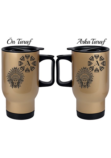 Kişiye Özel Kulplu Çelik Termos Bardak Kızılderili Harf Temalı