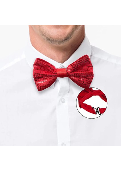 Gece Işıltısı Kırmızı Payetli Pullu Papyon 7x2 cm fırsatları