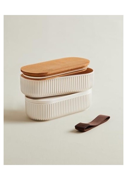 Coco Magou 2&apos;li Ahşap Kapaklı Saklama Kabı, 500 Ml, Soft Ekru fiyatları