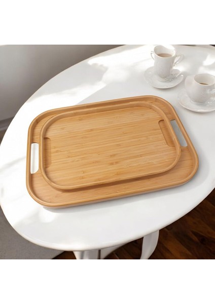 Dikdörtgen Bambu Servis Tepsisi, 2&apos;li Set, 33X22 cm ve 40X28 cm | Dikdörtgen Bambu Tepsi