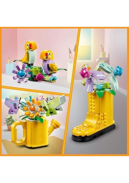Creator Sulama Kabında Çiçekler 31149-8 Yaş ve Üzeri Çocuklar Için Çizme ve Kuş Modeli Seçenekleri Içeren 3’ü 1 Arada Yaratıcı Oyuncak Yapım Seti, Doğum Günü Hediyesi Fikri (420 Parça) modelleri