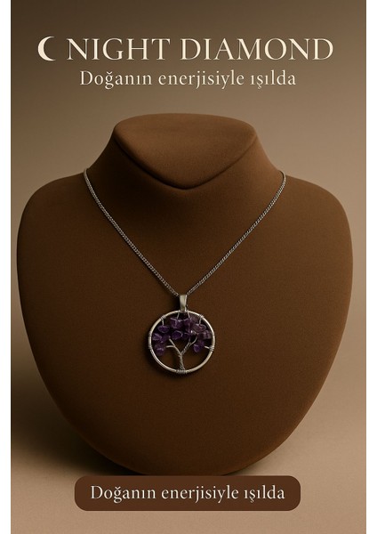 Kadın Kolye Ametis Doğal Taş Zincirli Kolye