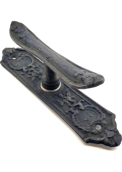 Antika Tarz Dekoratif Pirinç Çiçekli Pencere Kolu - 165X38 Mm, Oksit ( Lisinya )