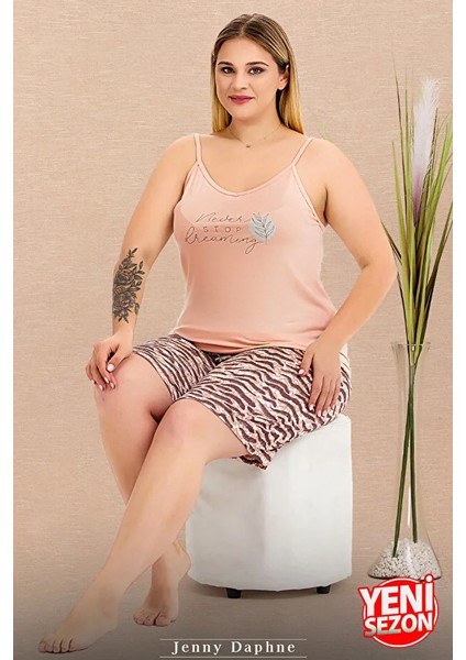 Lady Büyük Beden Zebra Tasarımlı Askılı Kolsuz Şortlu Pijama Takımı fiyatları
