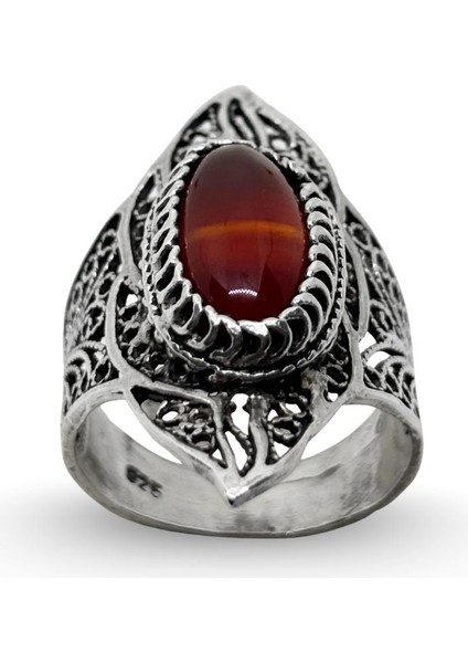 Otantik Oval Akik Taşlı Retro Gümüş Kadın Yüzük fiyatları