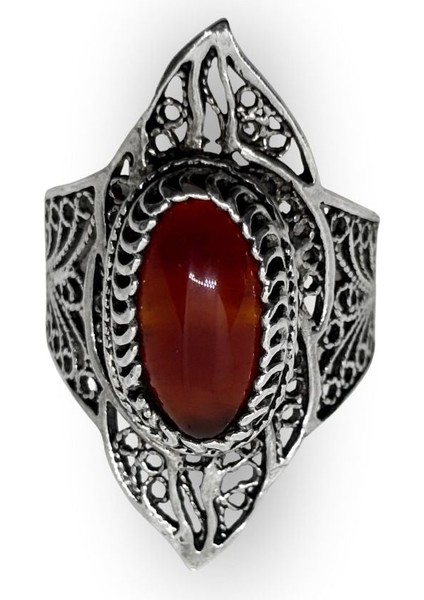 Otantik Oval Akik Taşlı Retro Gümüş Kadın Yüzük modelleri